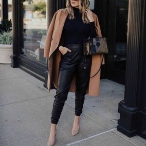 Spanx Faux Leather Joggers Black NWT Large